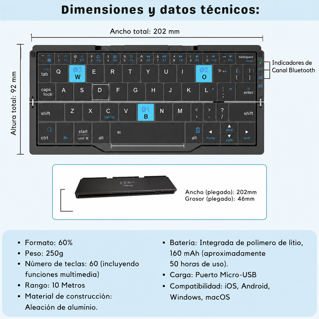 Portable Bluetooth Foldable Mini Keyboard