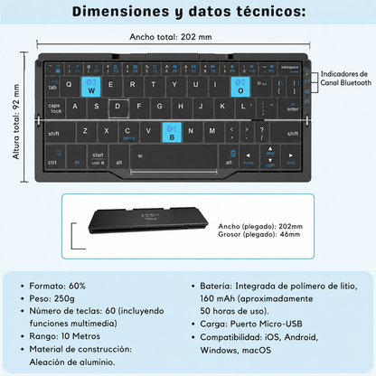 Mini Teclado plegable Bluetooth portátil